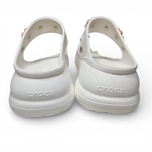 Croc White Chunky Platform Sandals Women Flower Gibbitz Charms W9 - Picture 4 of 10